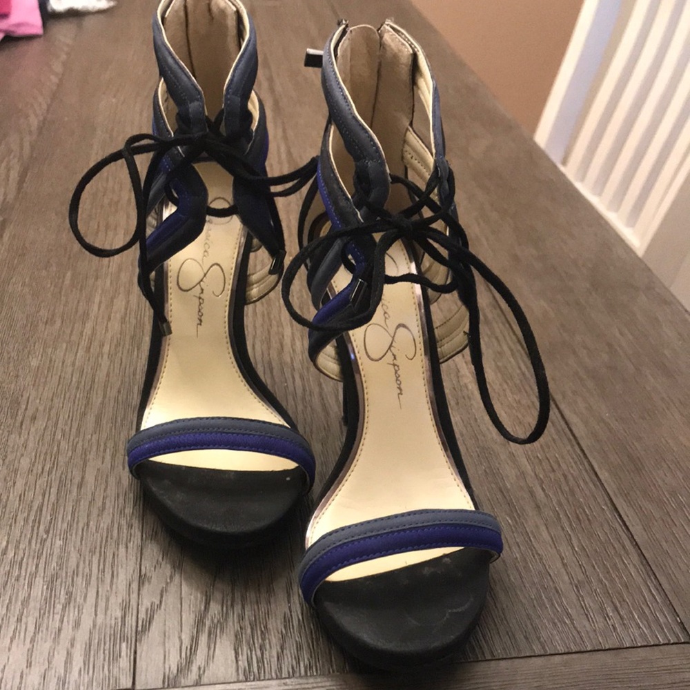 Jessica Simpson heels, black & navy blue, like new